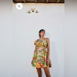 Farm rio Macaw Leaves One-Shoulder Mini Dress